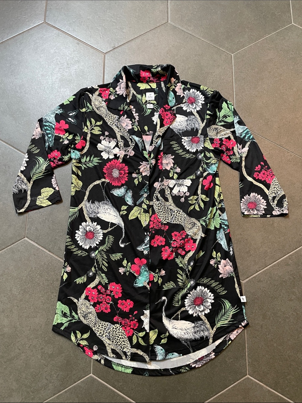 Echo Sleepwear Vibrant Jungle Print Sleep Shirt Nightgown M